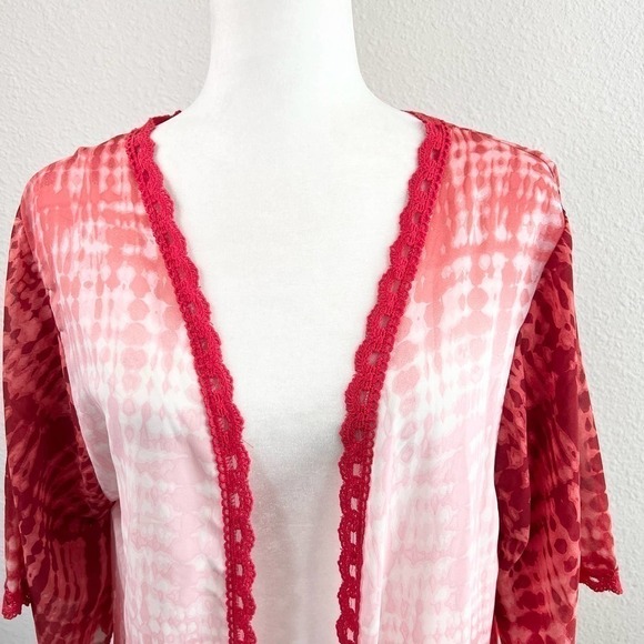 Nwt LuLaroe Chloe Red Gradient Lace Long Open Front Kimono Cardigan S - Picture 2 of 6